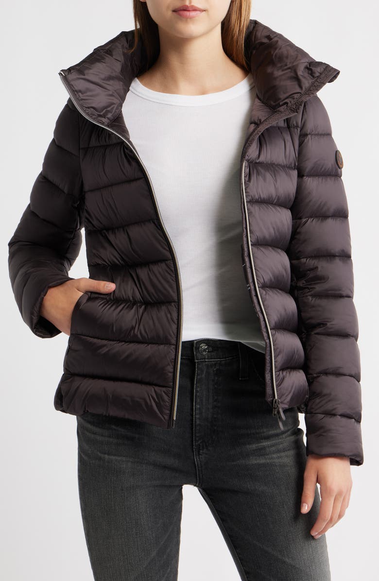 Save The Duck Elsie Water Resistant Quilted Puffer Coat, Alternate, color, Brown Black