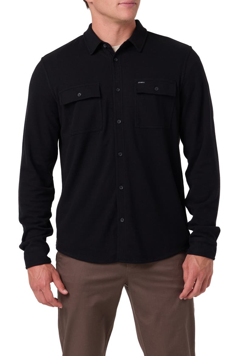 Sutton Solid Stretch Flannel Button-Up Shirt, Main, color, BLACK