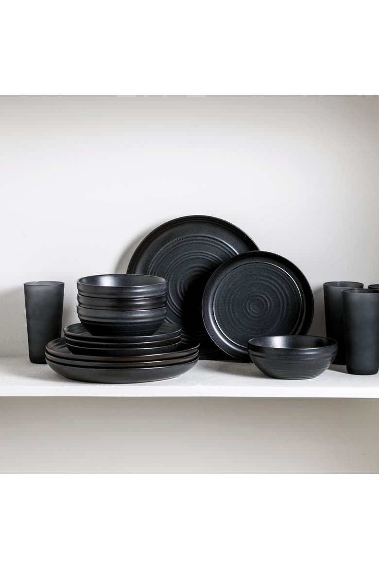 Elio 32-Piece Dinnerware Set with Glassware, Service for 8, Alternate, color, Black