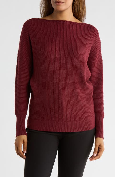 Boat Neck Dolman Sleeve Sweater