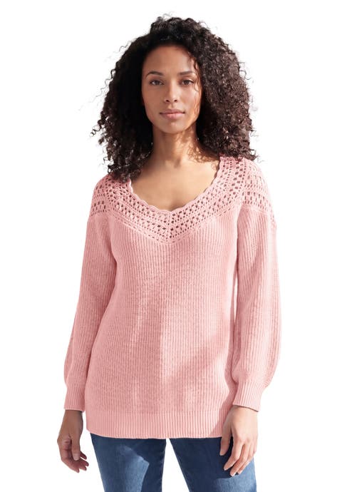 Plus Size Crochet Pullover Sweater With Sweetheart Neckline