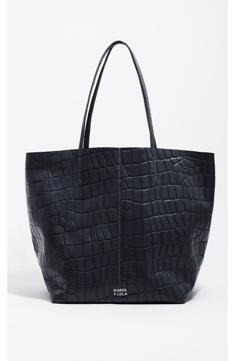Bimba y Lola Mock Croc Large Leather Shopper Bag, Alternate, color, Petrol Blue