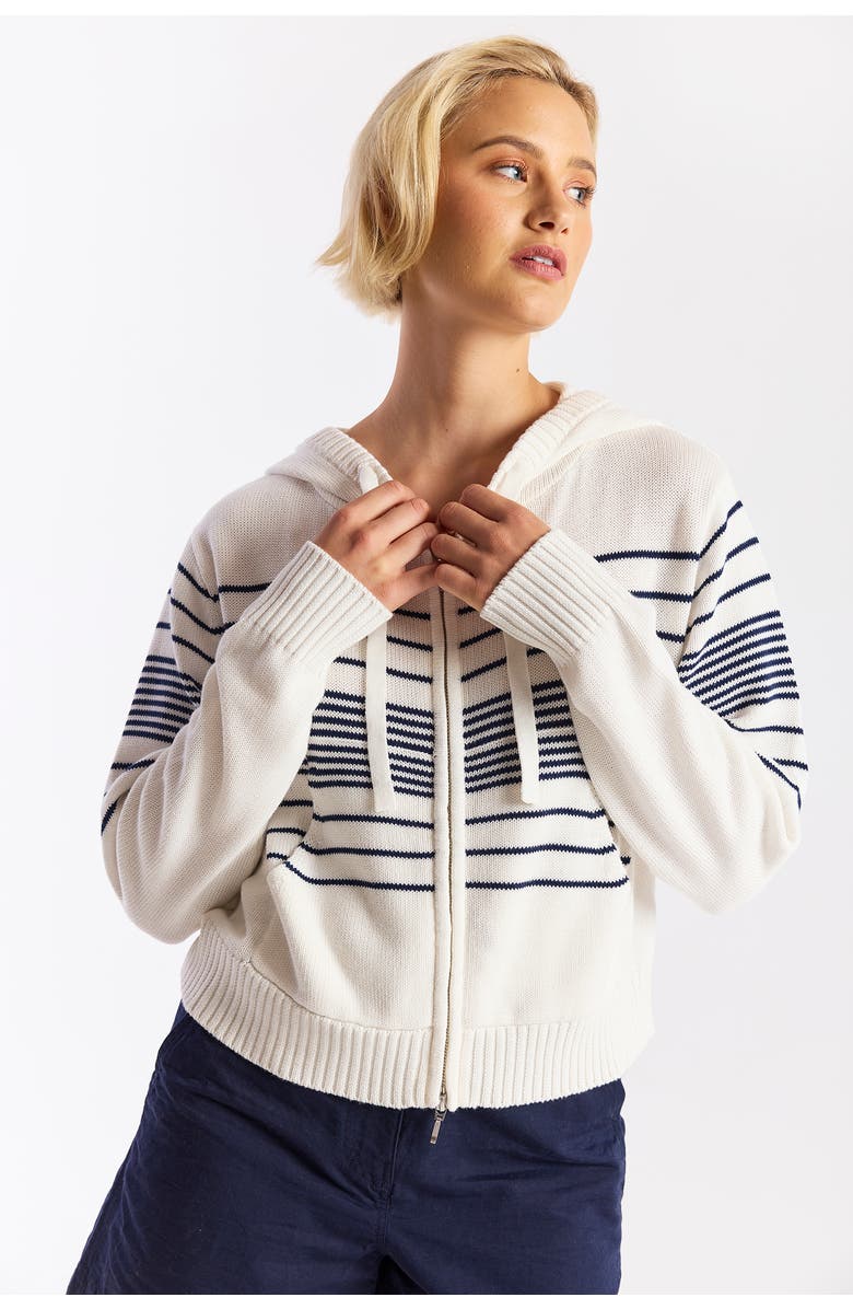 WISPR Cropped Zip-Up Knitted Hoodie Jumper, Alternate, color, Ivory/Navy