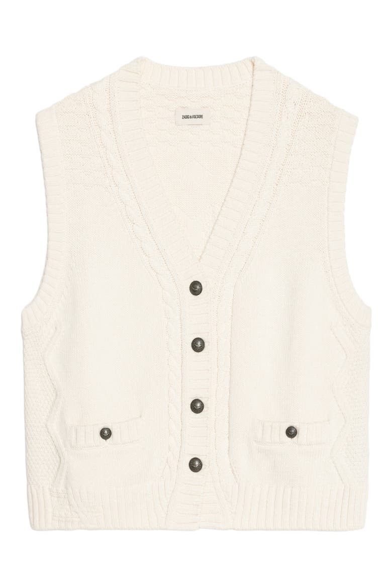 Mally Cable Stitch Vest, Alternate, color, VANILLE