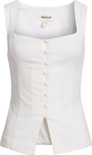 Open Edit Sweetheart Neck Linen Blend Top