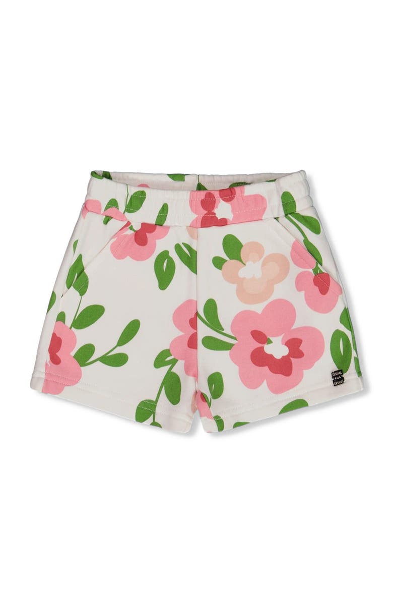 Deux par Deux Girl's Printed French Terry Short Pink Flowers On White Background, Main, color,