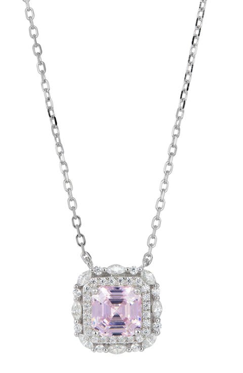 Asscher Cut Cubic Zirconia Halo Pendant Necklace