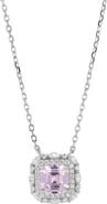 SAVVY CIE JEWELS Asscher Cut Cubic Zirconia Halo Pendant Necklace