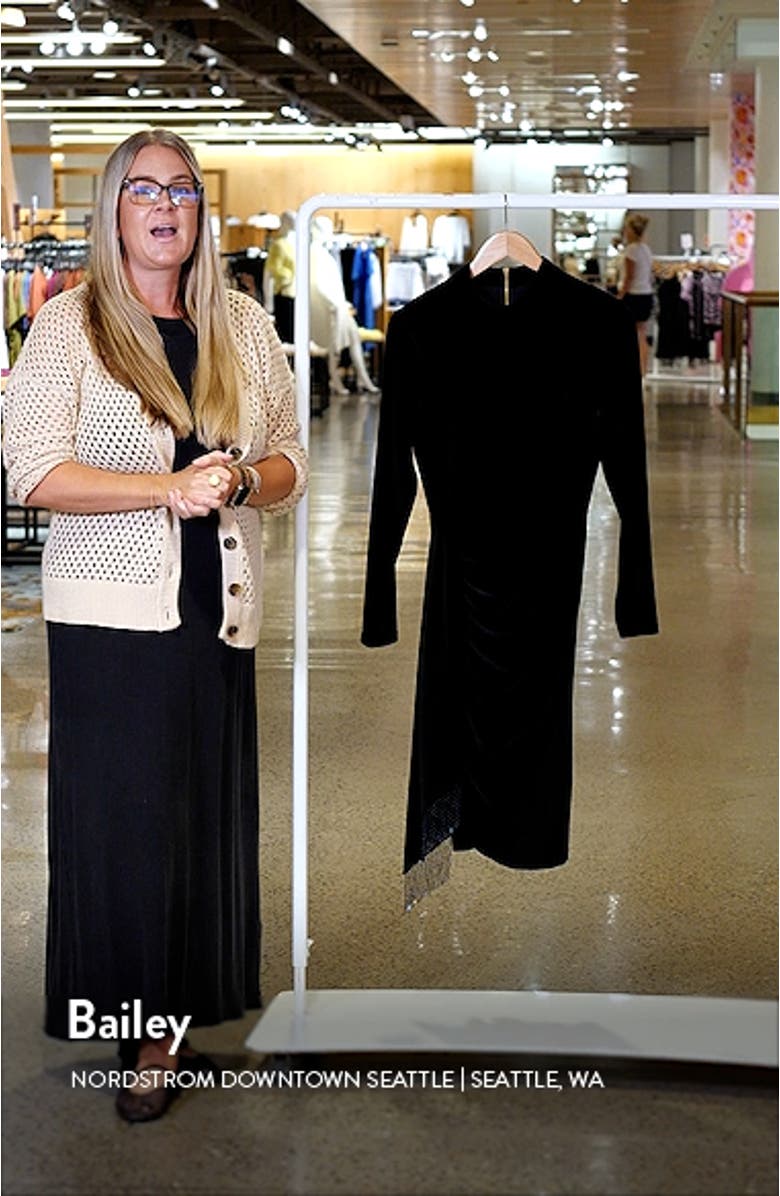 Bead Detail Long Sleeve Stretch Velvet Cocktail Dress, sales video thumbnail