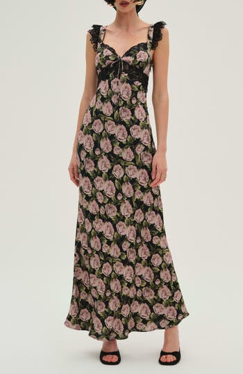 For Love & Lemons Fallen Rose Print Maxi Dress