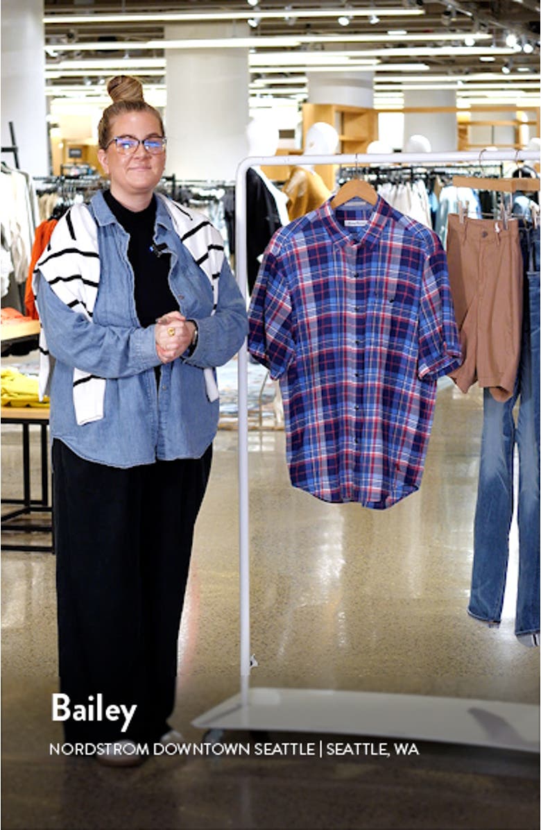 Beachside Plaid Short Sleeve Stretch Button-Up Shirt, sales video thumbnail