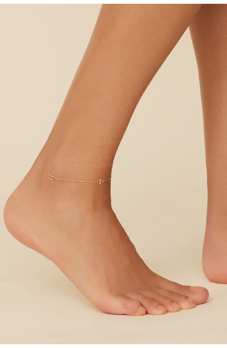 Oradina 14K Gold Harmony Station Anklet, Alternate, color, Yellow Gold