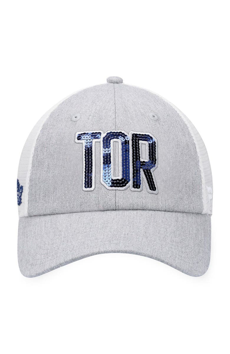 FANATICS Women's  Fanatics Branded Heather Gray/White Toronto Maple Leafs Iconic Glimmer Trucker Snapback Hat, Alternate, color, 