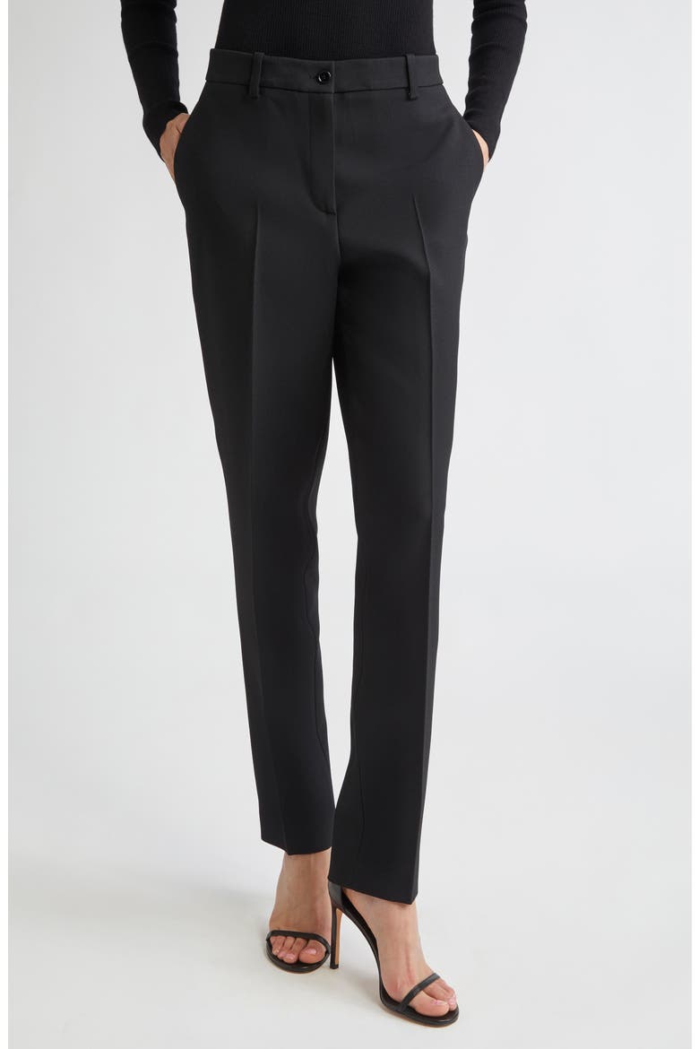 Samantha Pintuck Pleat Crepe Sablé Ankle Pants, Main, color, BLACK