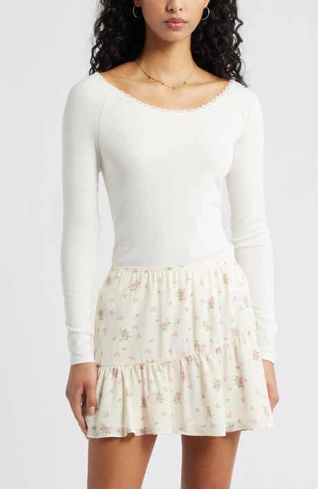 BP. Lace Trim Long Sleeve Top