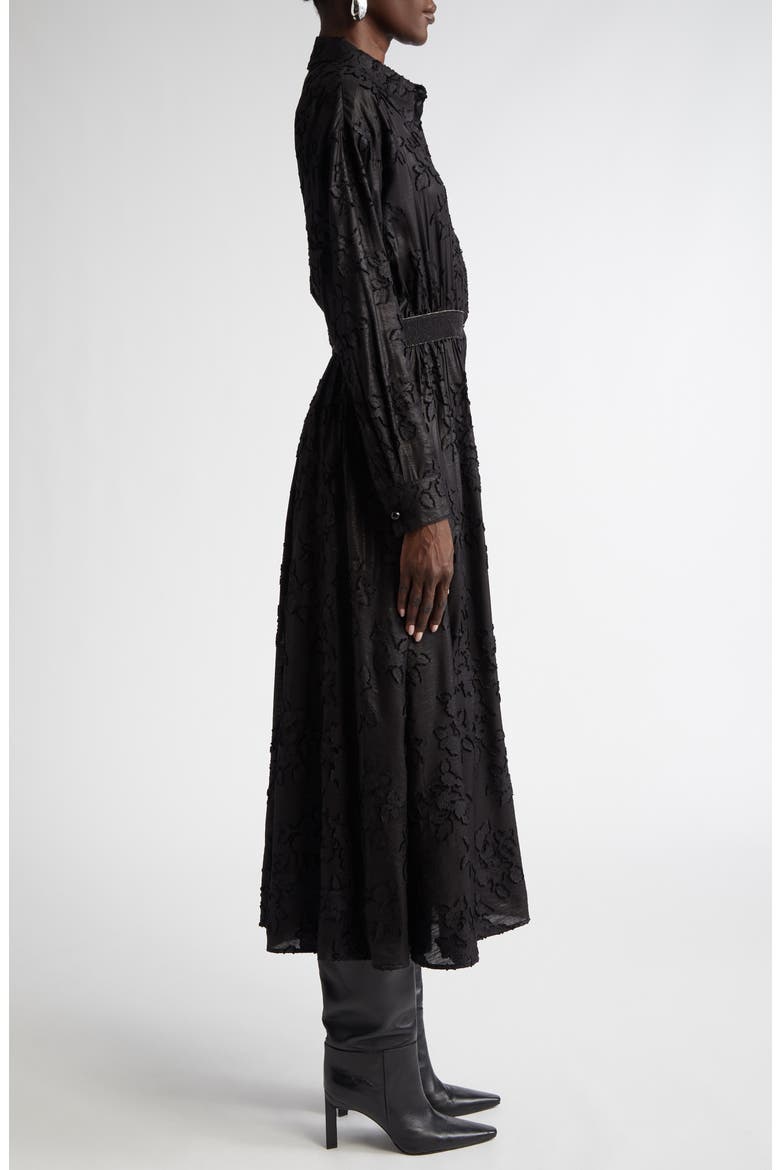 Floral Fil Coupé Long Sleeve Shirtdress, Alternate, color, BLACK