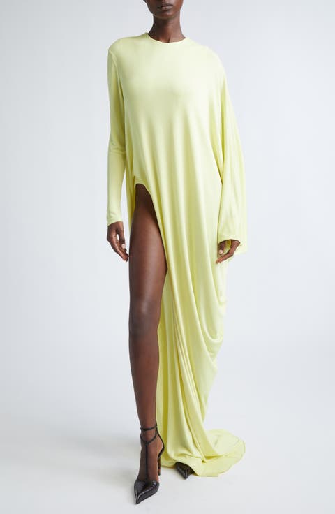 Cutout Draped Long Sleeve Jersey Gown