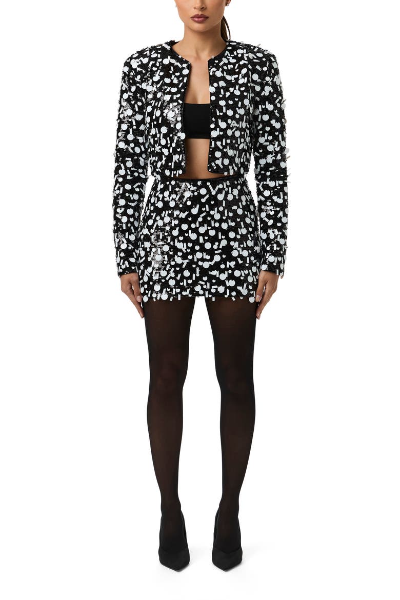 Geometric Sequin Miniskirt, Alternate, color, BLACK / WHITE