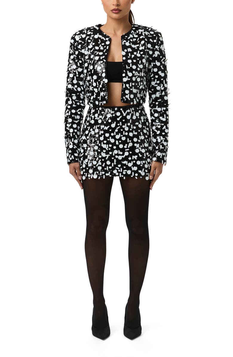 Naked Wardrobe Geometric Sequin Miniskirt, Alternate, color, Black / White