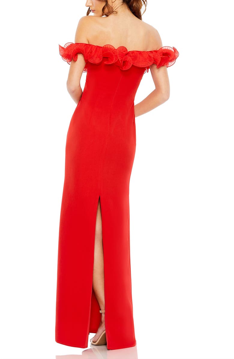 Mac Duggal Off the Shoulder Ruffle Detail Column Gown, Alternate, color, Red