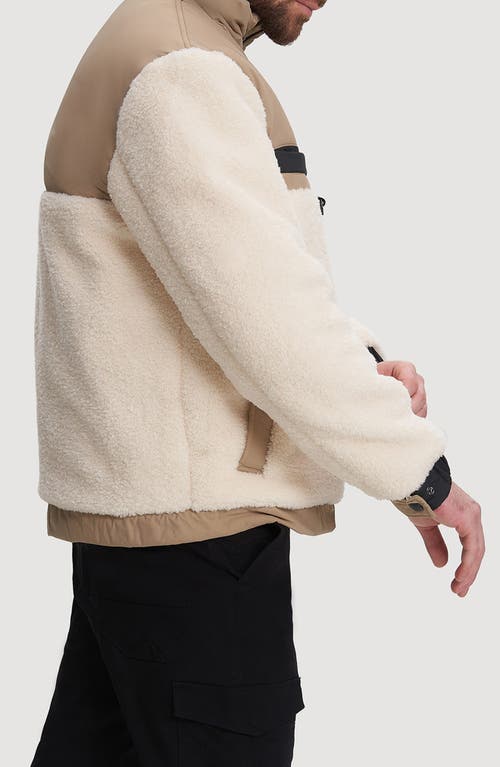 Noize Lukaz Faux Shearling Trim Puffer Jacket In Off White/sand