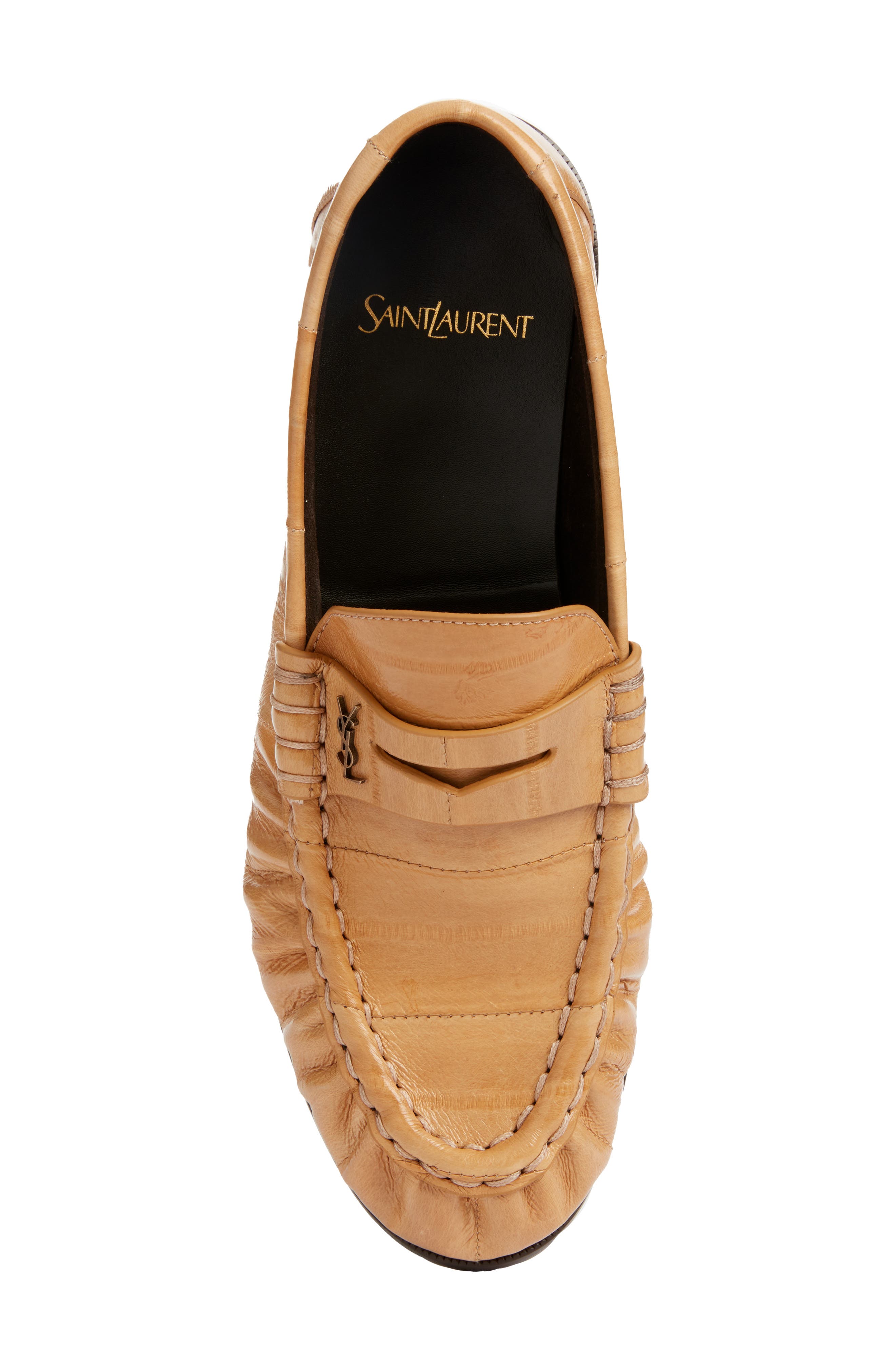 Saint Laurent Eelskin Embossed Loafer, Alternate, color, Soft Beige
