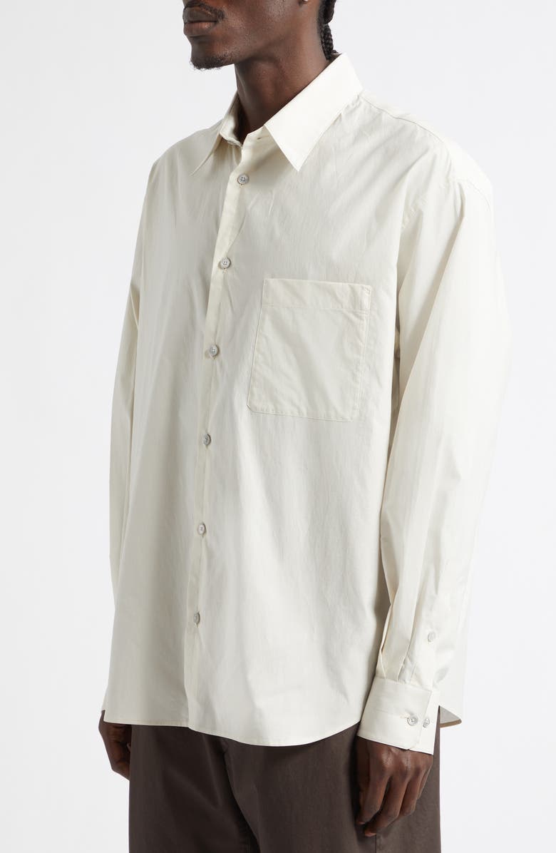 Lemaire Regular Fit Cotton & Silk Button-Up Shirt, Alternate, color, Light Cream