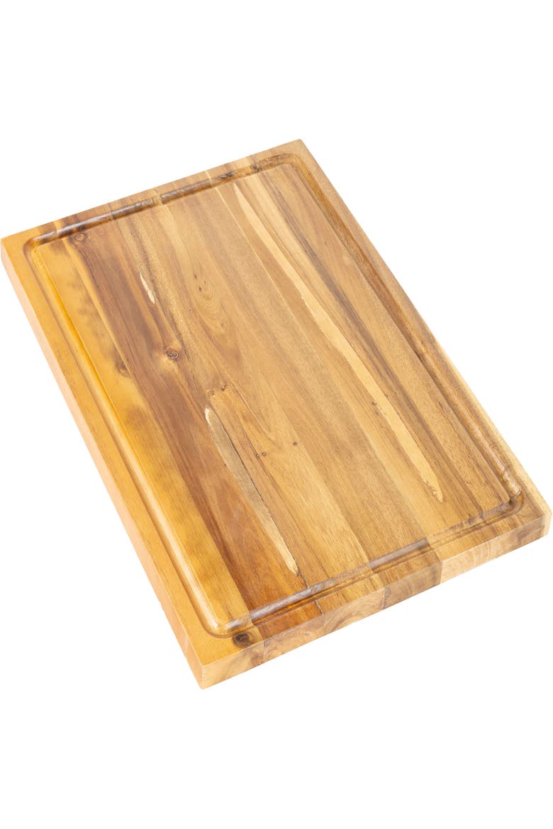 Eldridge Large Handcrafted Acacia Wood Grain Thick Reversible Cutting Board with Juice Grooves, Main, color, Natural
