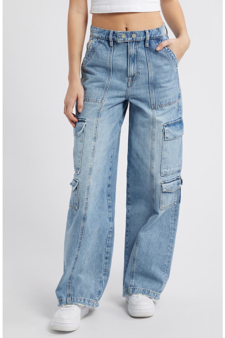 Cargo Pocket Wide Leg Jeans, Main, color, LIGHT WASH