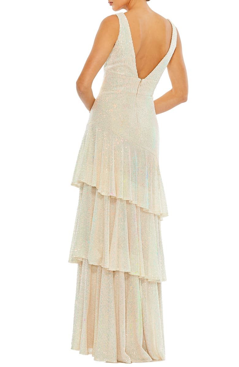 Mac Duggal Sequin Ruffle Asymmetric Tiered Gown, Alternate, color,