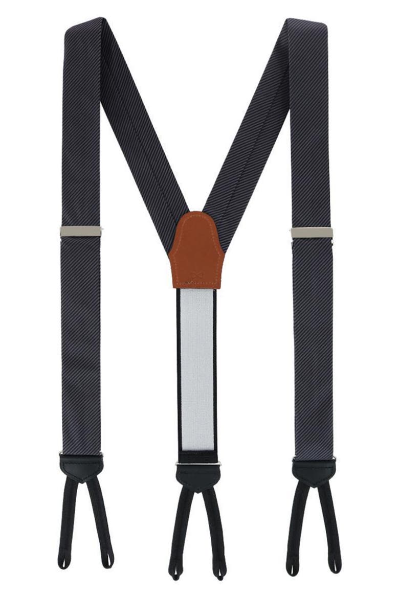 Leyton Diagonal Stripe Silk Formal Suspenders, Main, color, GRAPHITE