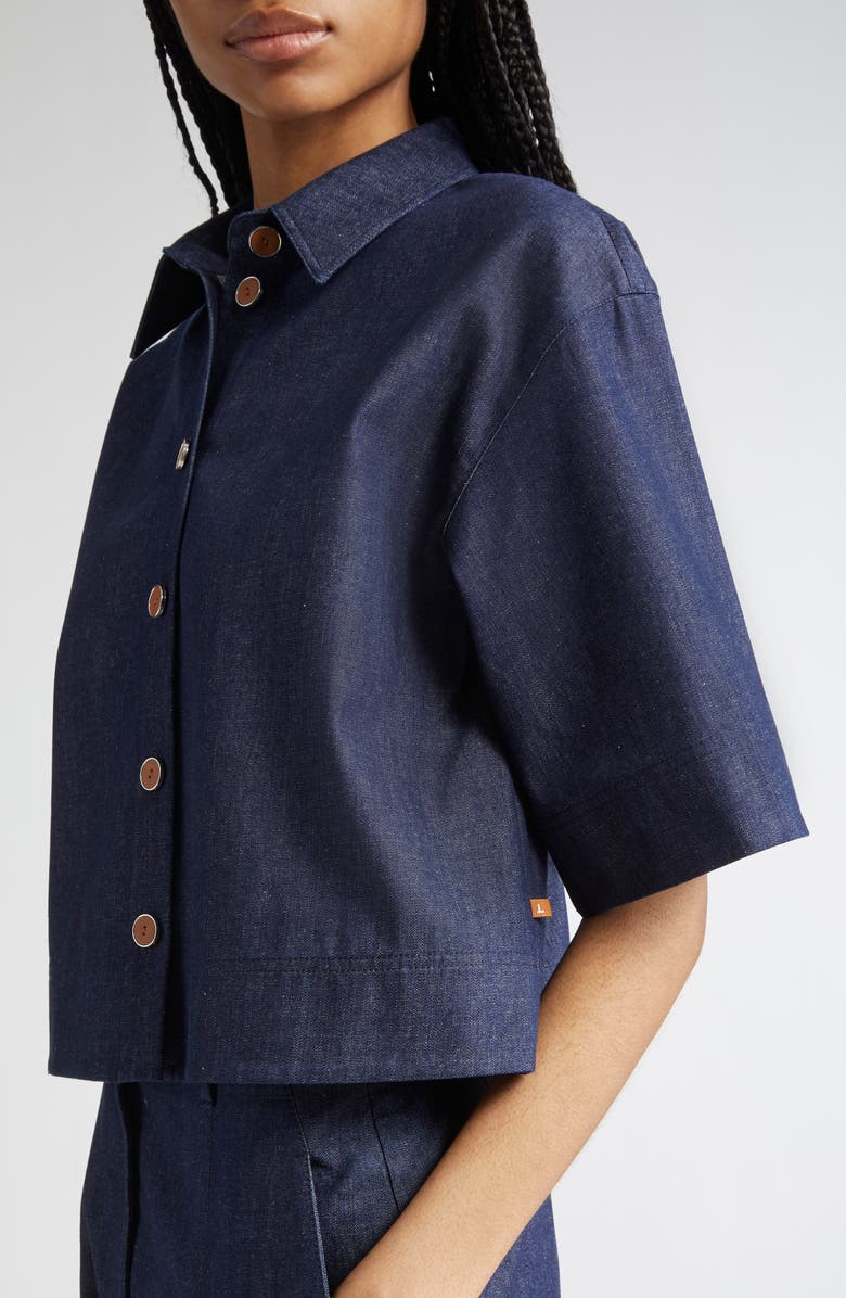 Lafayette 148 New York Lightweight Denim Crop Shirt, Alternate, color, Indigo