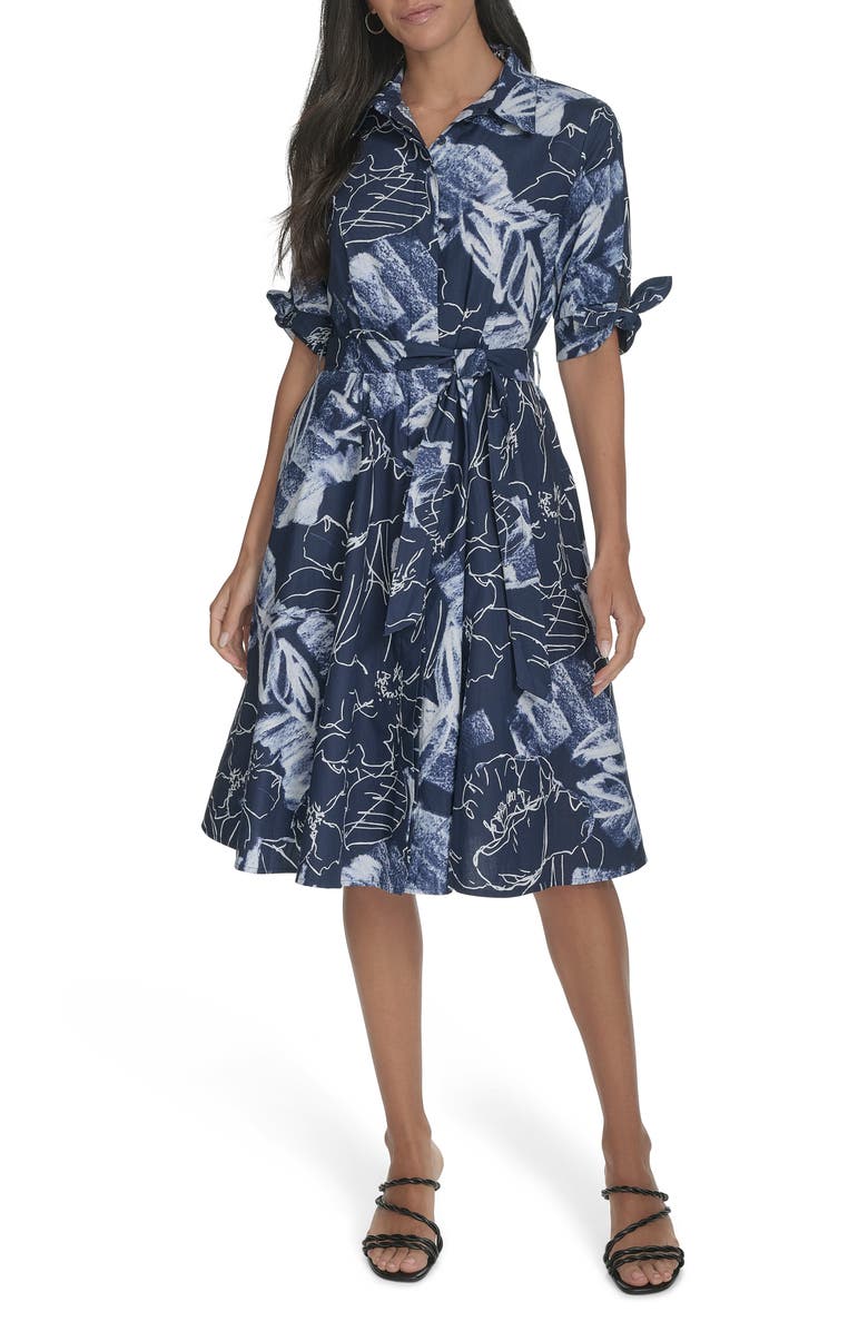 Calvin Klein Floral Short Sleeve Cotton Shirtdress, Main, color, 