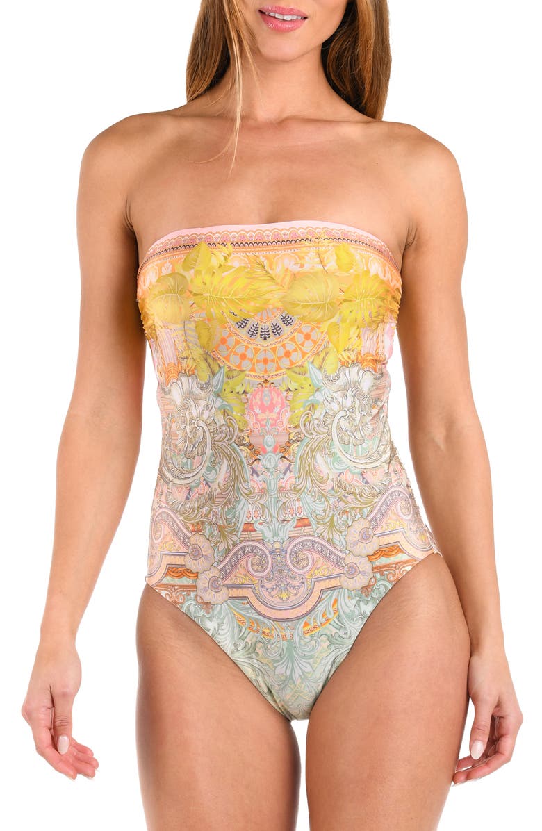 Sunshine 79 Dreamland Bandeau One-Piece Swimsuit, Alternate, color, Beige Multi