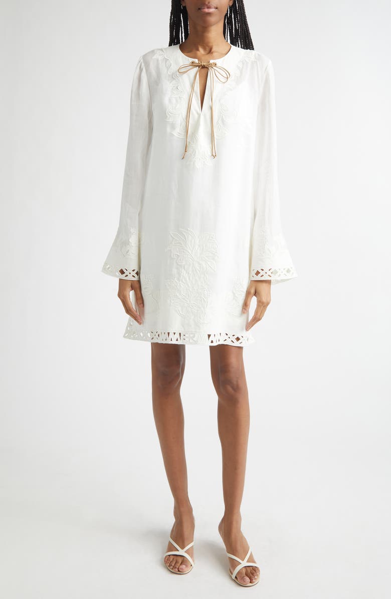 Zimmermann Indra Embroidered Tunic Dress, Main, color, Ivory