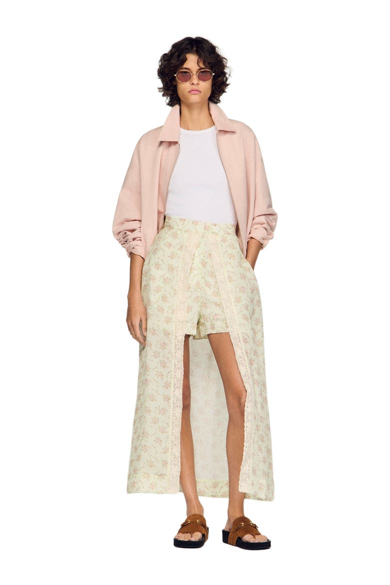 Floral print maxi skort, Alternate, color, Pink / green