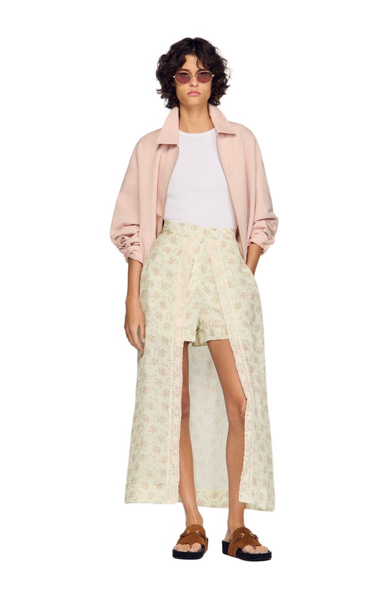 SANDRO Floral print maxi skort, Alternate, color, Pink / Green