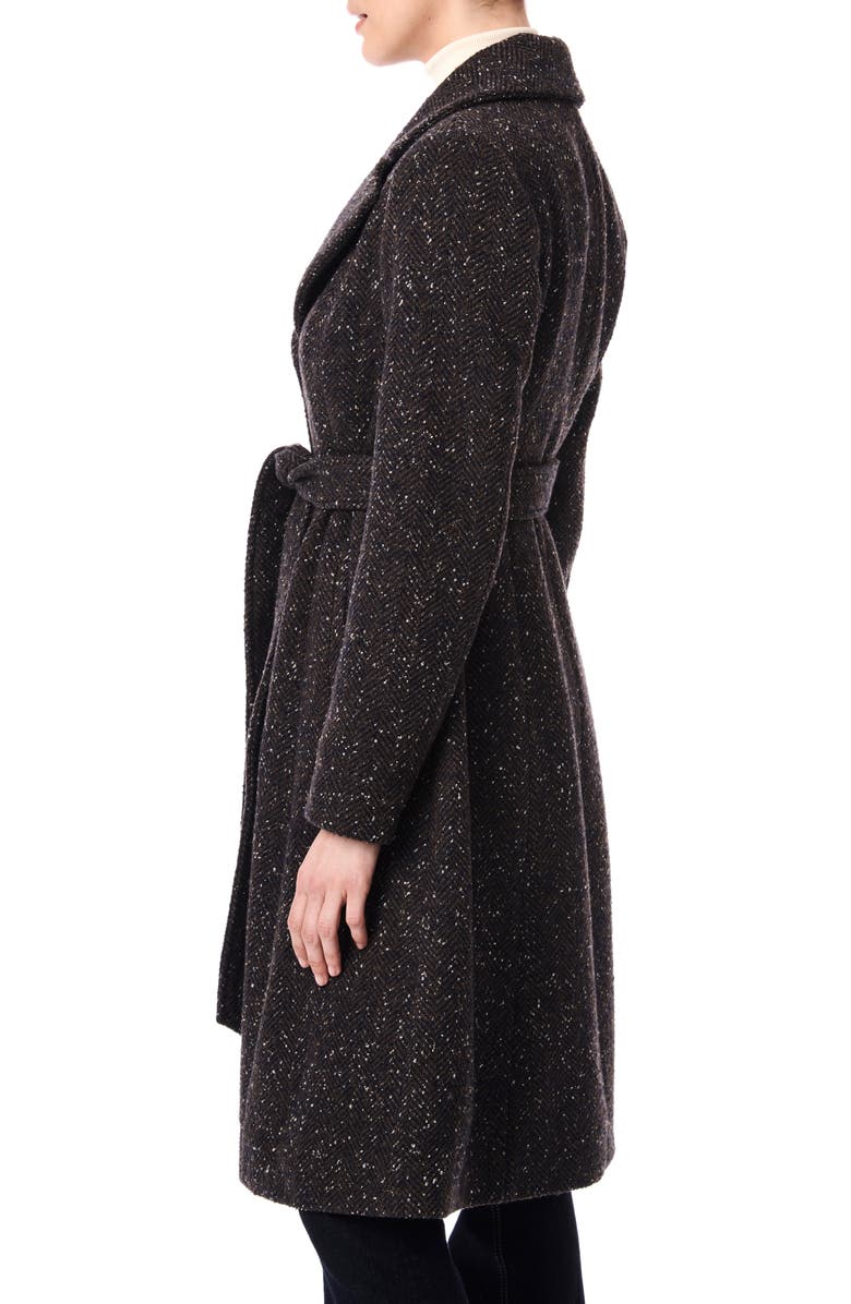 Bernardo Longline Belted Herringbone Tweed Coat, Alternate, color,