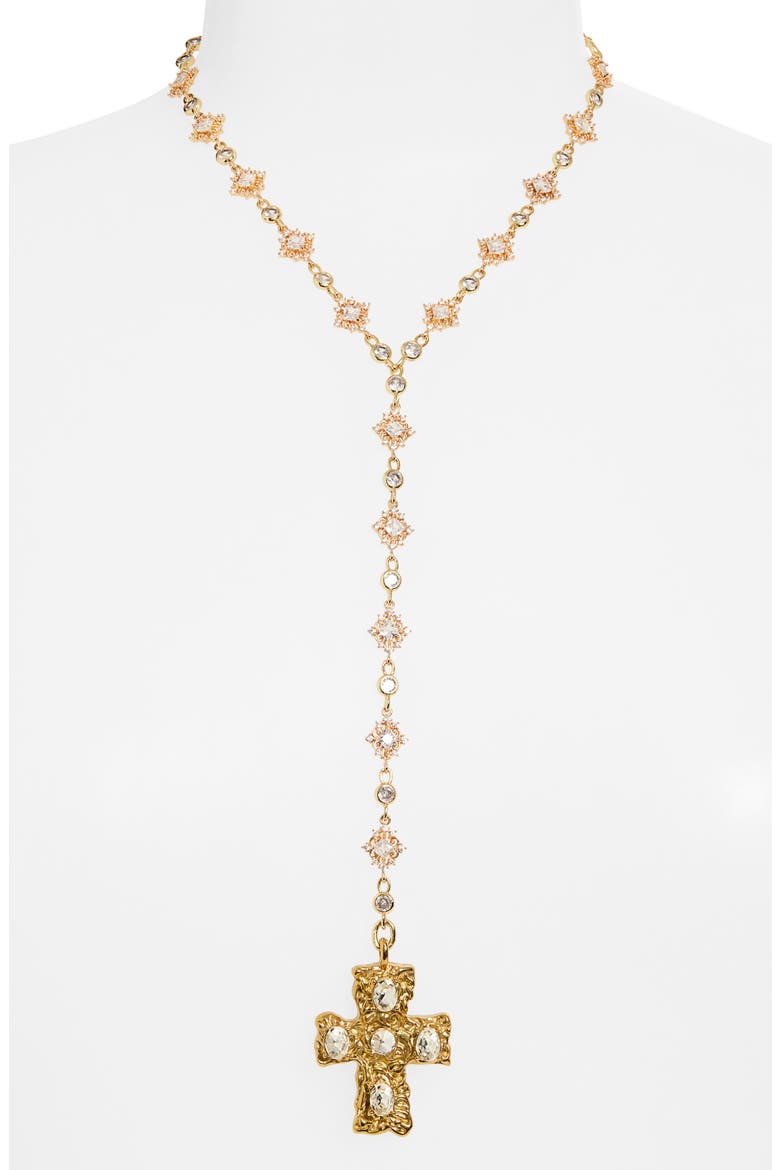 Belvedere Cross Rosary Chain Necklace, Alternate, color, GOLD/ CLEAR