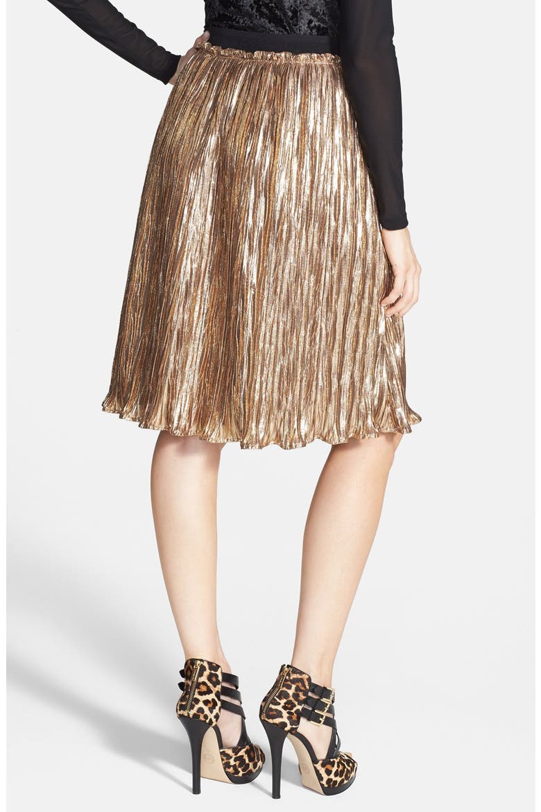 ASTR Metallic Crinkle Midi Skirt, Alternate, color, GOLD