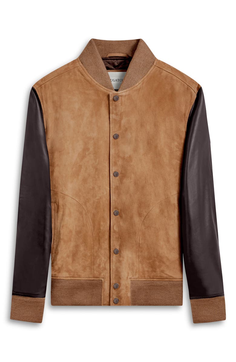 Bugatchi Suede & Leather Bomber Jacket, Alternate, color, Caramel
