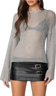 EDIKTED Sheer Bell Sleeve Sweater