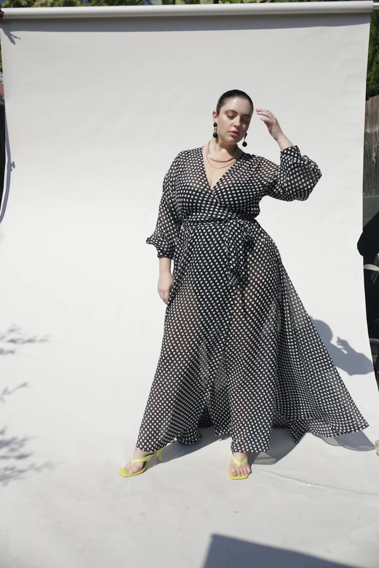 Maxi Wrap Dress, Alternate, color, Black white