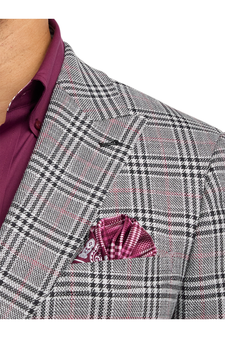 Cotton Blend Plaid Double Breasted Peak Lapel Sport Coat, Alternate, color, Black/White