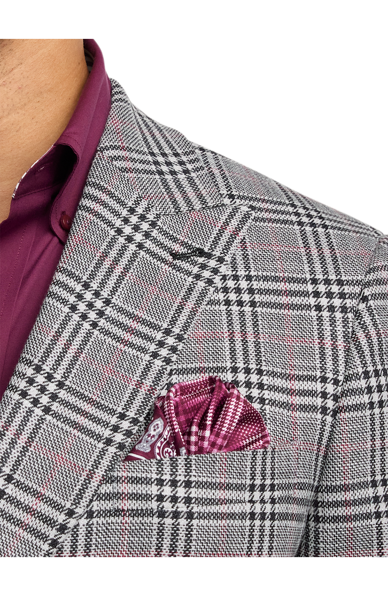 Paul Fredrick Cotton Blend Plaid Double Breasted Peak Lapel Sport Coat, Alternate, color, Black/White