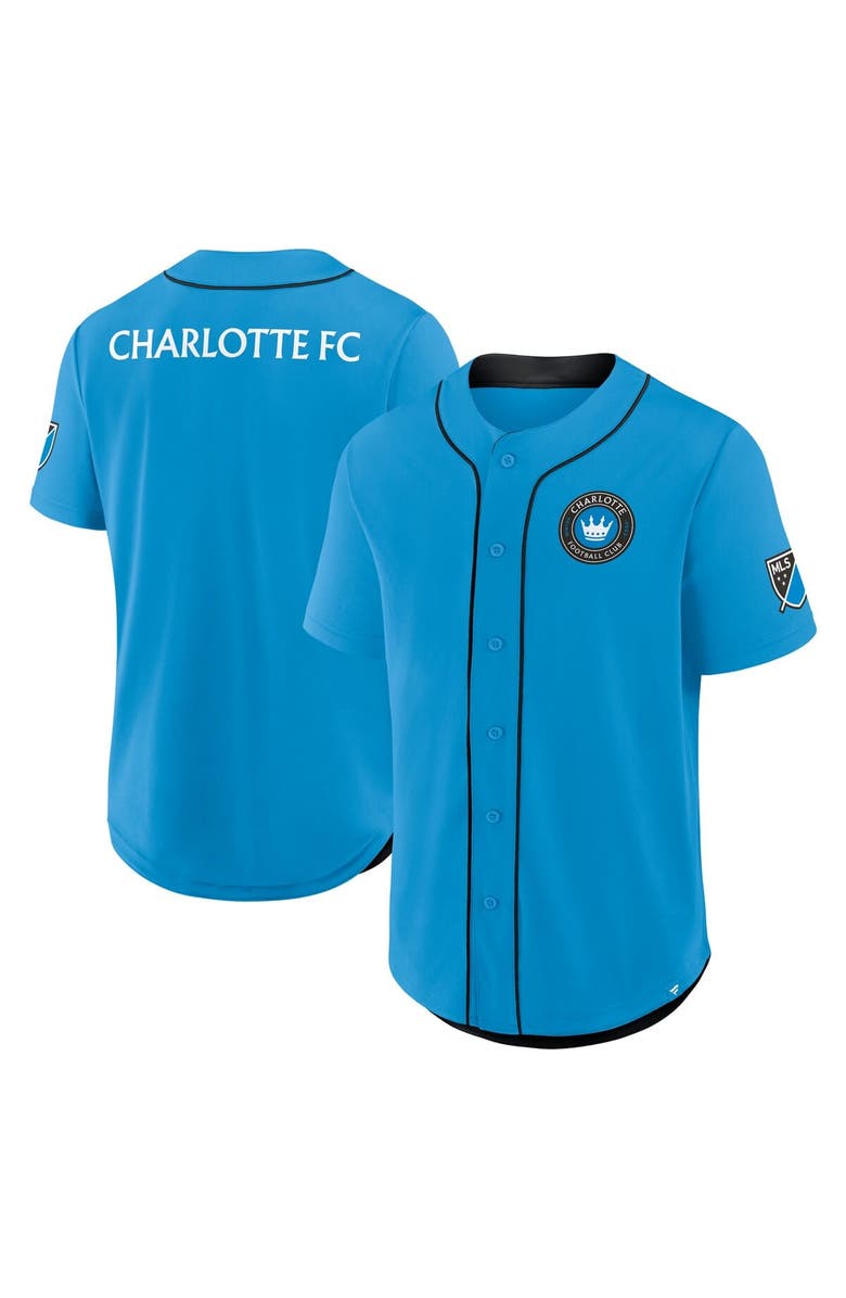 FANATICS Men's Fanatics Blue Charlotte FC Injury Time Baseball Jersey, Alternate, color, Blue