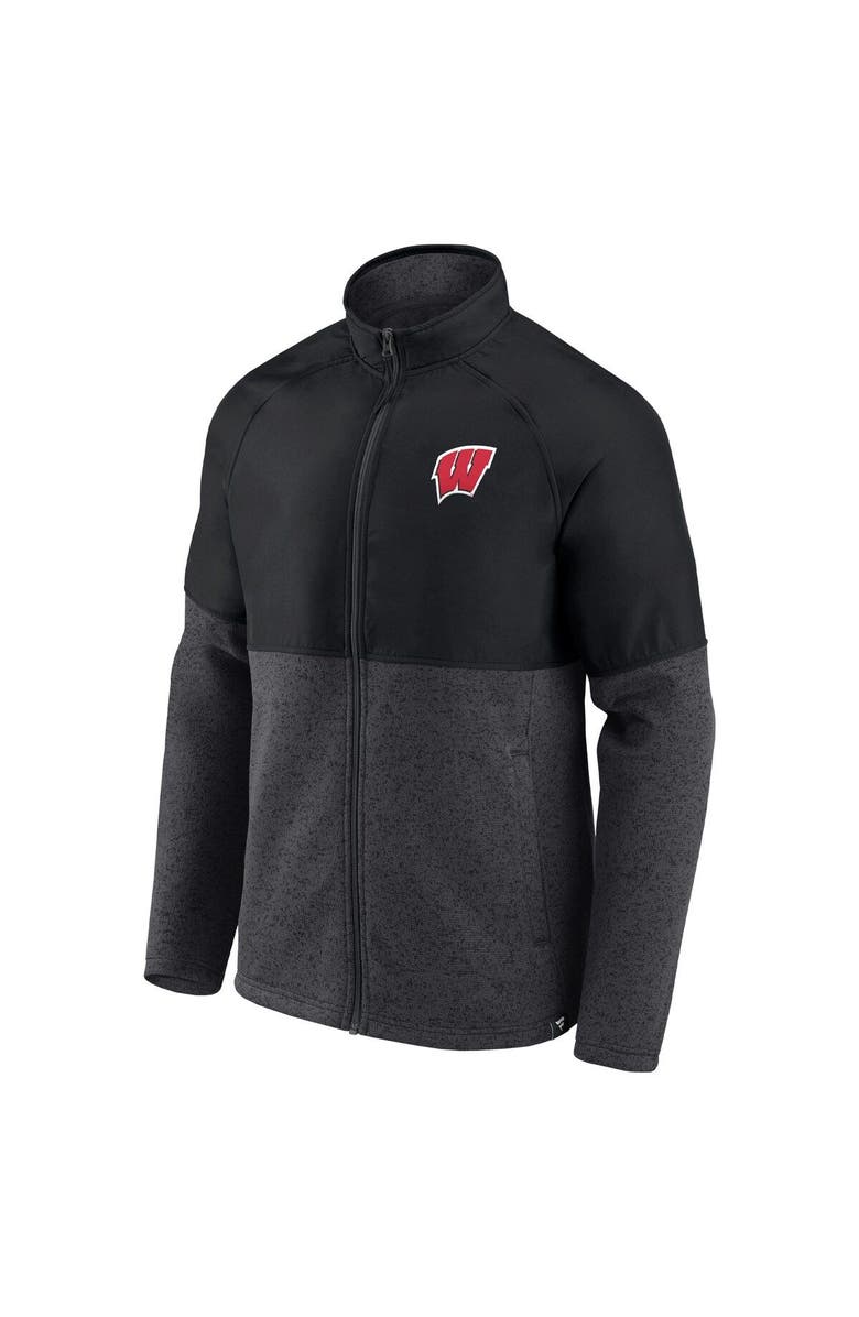 FANATICS Men's Fanatics Branded Black/Heathered Charcoal Wisconsin Badgers Durable Raglan Full-Zip Jacket, Alternate, color, 