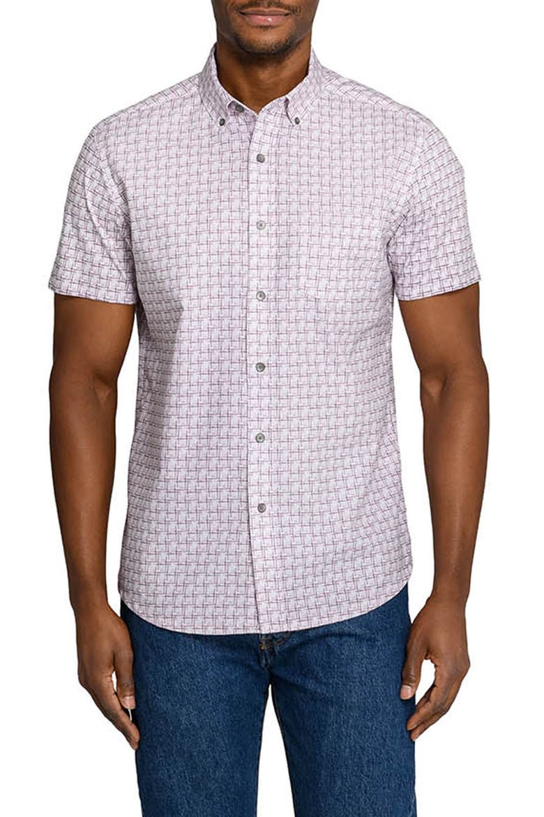 Faded Square Short Sleeve Button-Down Shirt, Main, color, MAROON