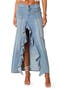 Valencia Ruffle Slit Front Denim Maxi Skirt