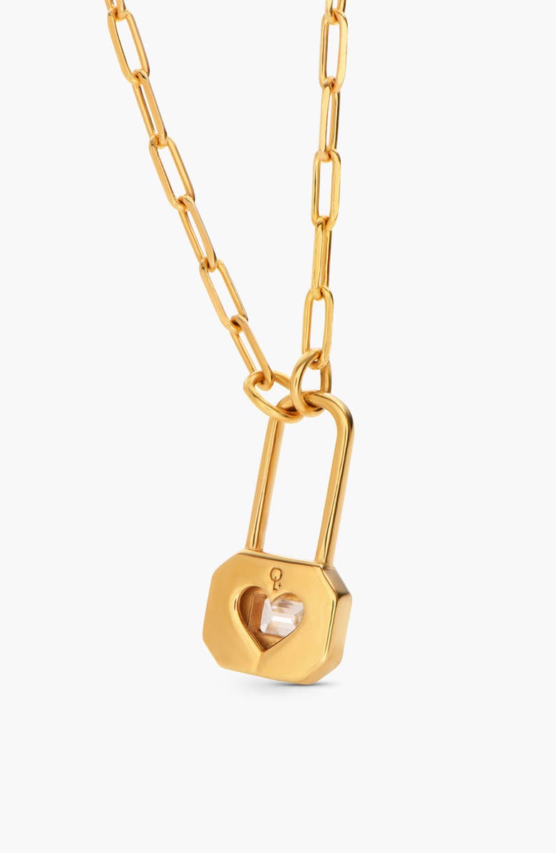 Oak & Luna Lock & Luna charm with Emerald cut Moissanite, Alternate, color, Gold Vermeil